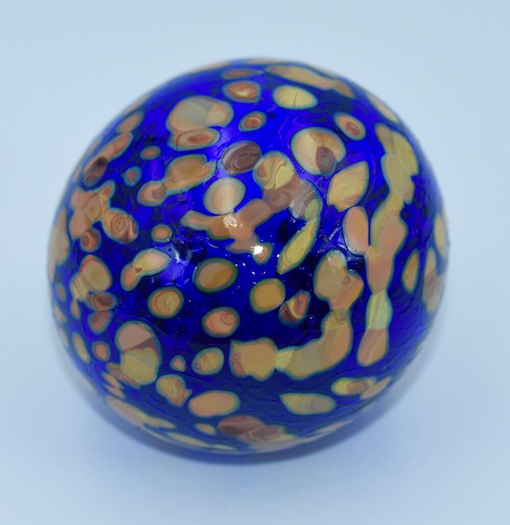 Hand Blown Cobalt Confetti Art Glass Orb Sphere Globe Ball Home Decor 4"